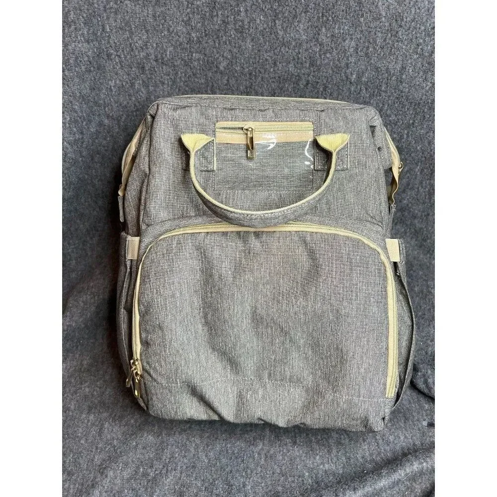 3-in-1 Diaper Bag Backpack Organizer with Travel Bed / Changing Station in Gray